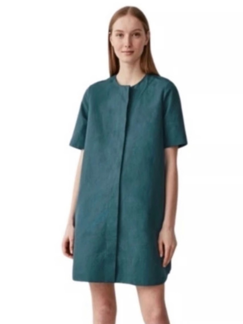 COS Cotton Linen A-Line Shirt Dress Teal Blue Size 12